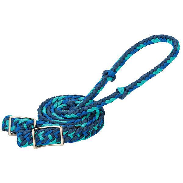 Showman braided nylon barrel reins with easy grip knots